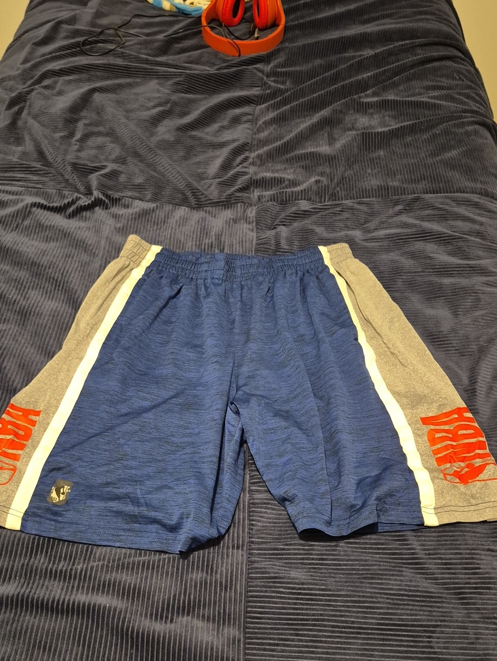 Men's Blue Athletic Shorts with Gray Side Panels